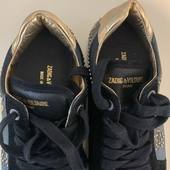 Zadig and Voltaire Black Leather Sneakers with star embellishments- NWOT - Picture 6 of 9